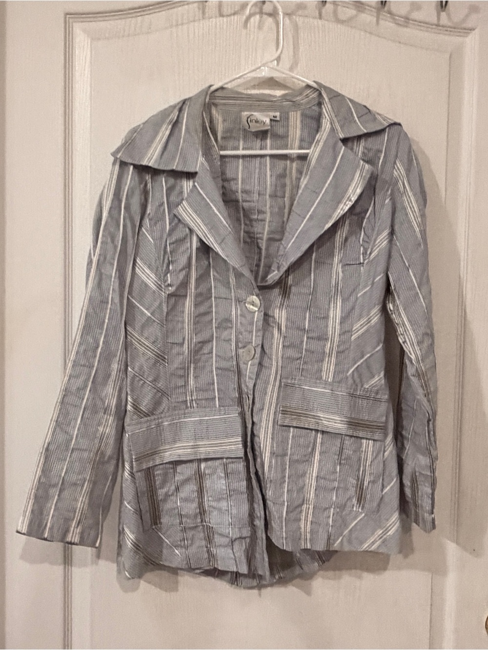 Finley Light Blue and White Striped Women's Blazer
